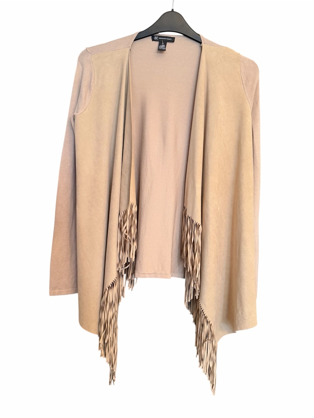 INC Fringe Open-Front Women's Sweater Cardigan - Beige